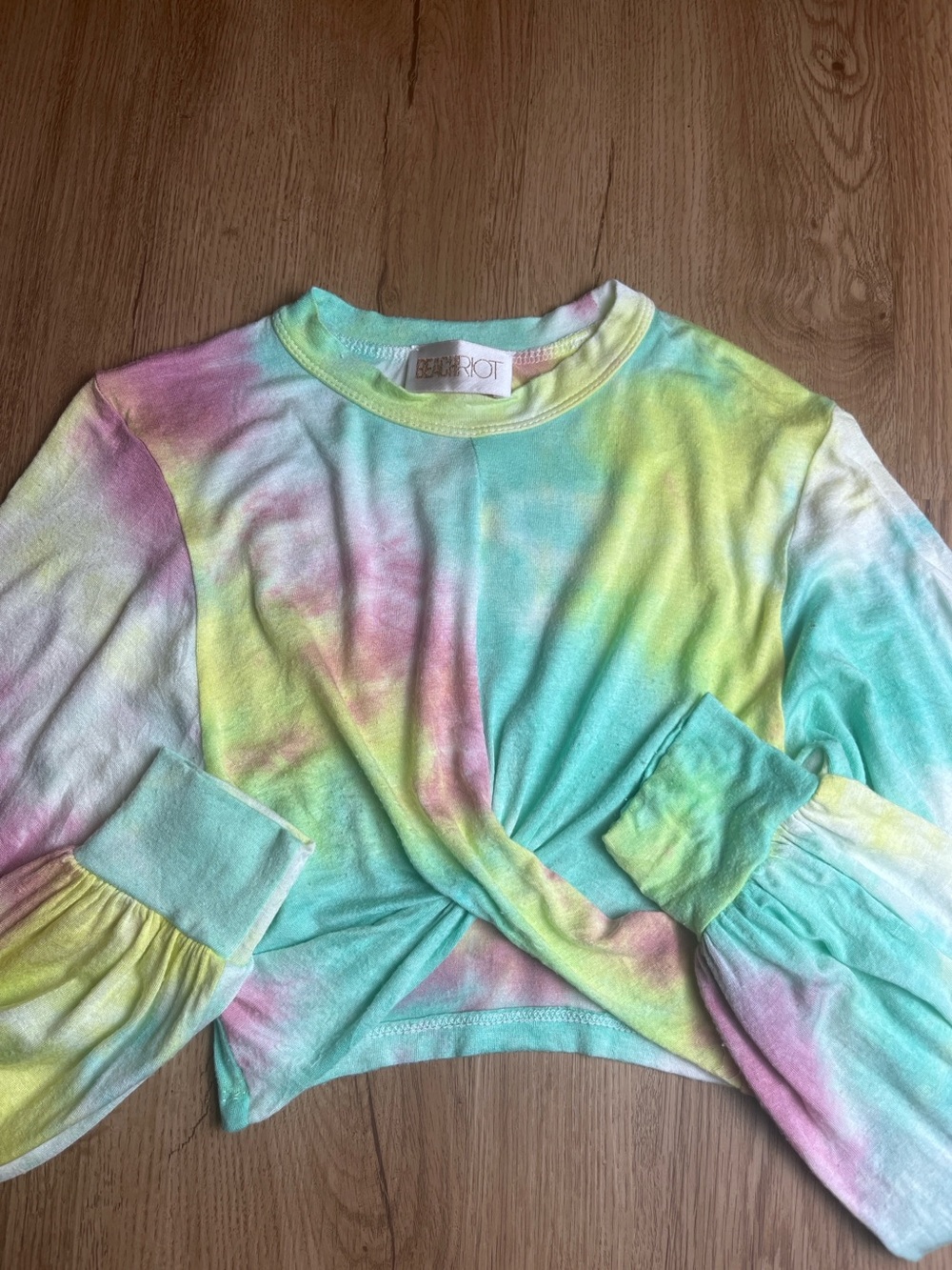 Beach Riot Tie Dye Twist Front Crop Top XS Pastel Long Sleeve Festival Boho